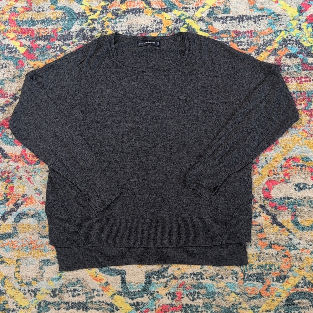 NWOT Zara Knit Charcoal Soft High Low Sweater M